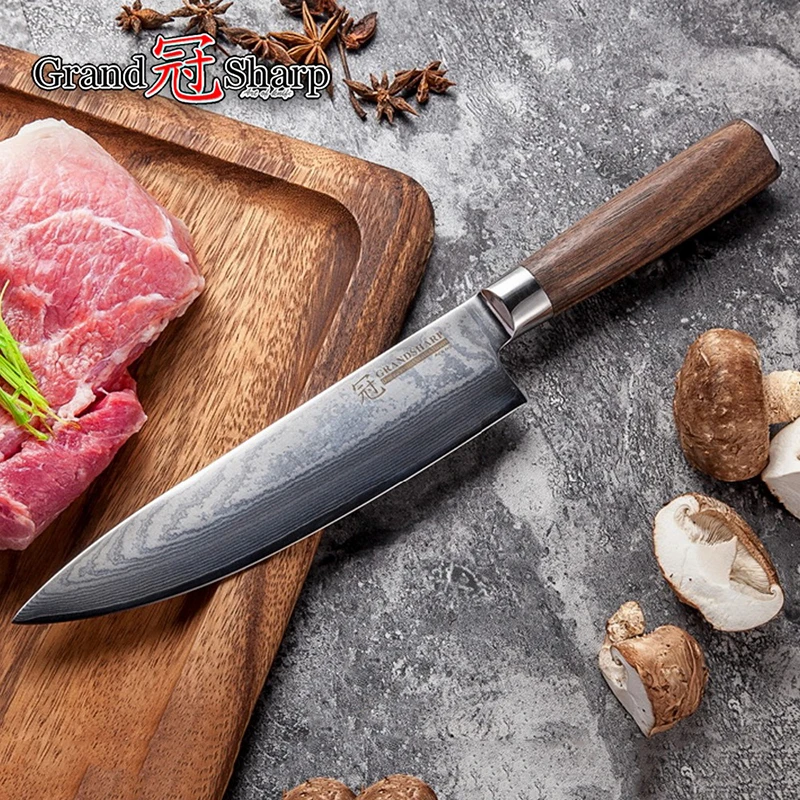 8 дюймов 67 слоев японский кухонный KnivesVG 10 лезвие дамасский нож рукоятка из ореха