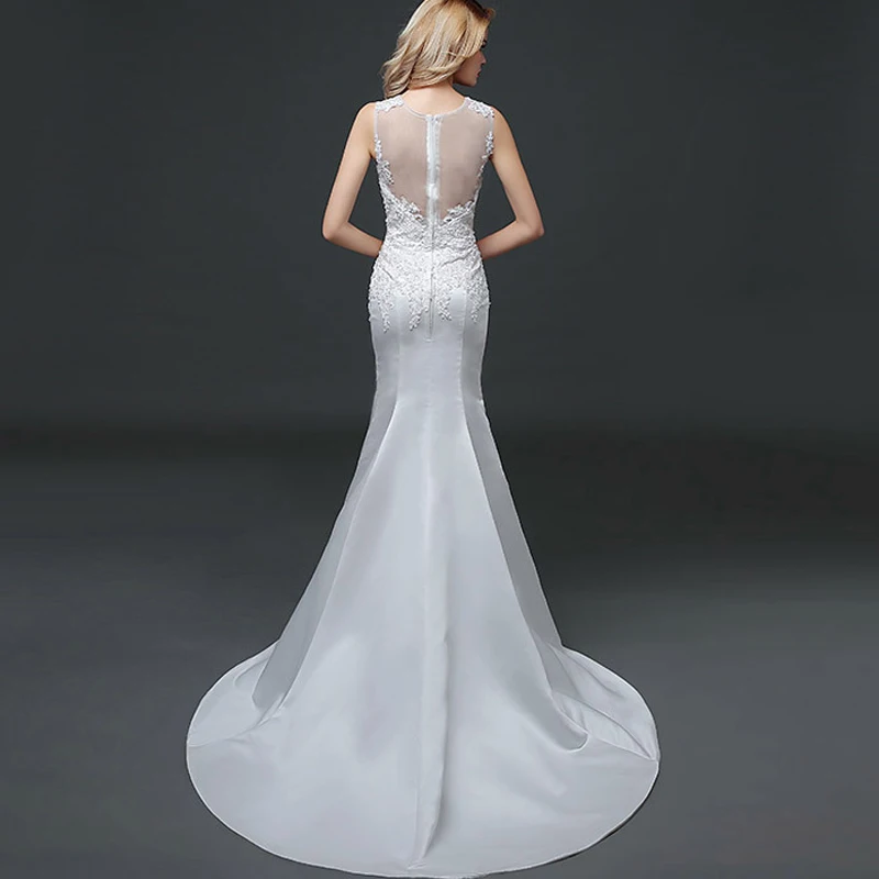Hot Sale Sexy Tulle O neck Beads Mermaid Wedding Dresses Cheap Bridal Dress Vestidos de Noivas With Lace Up Illusion Back | Свадьбы и