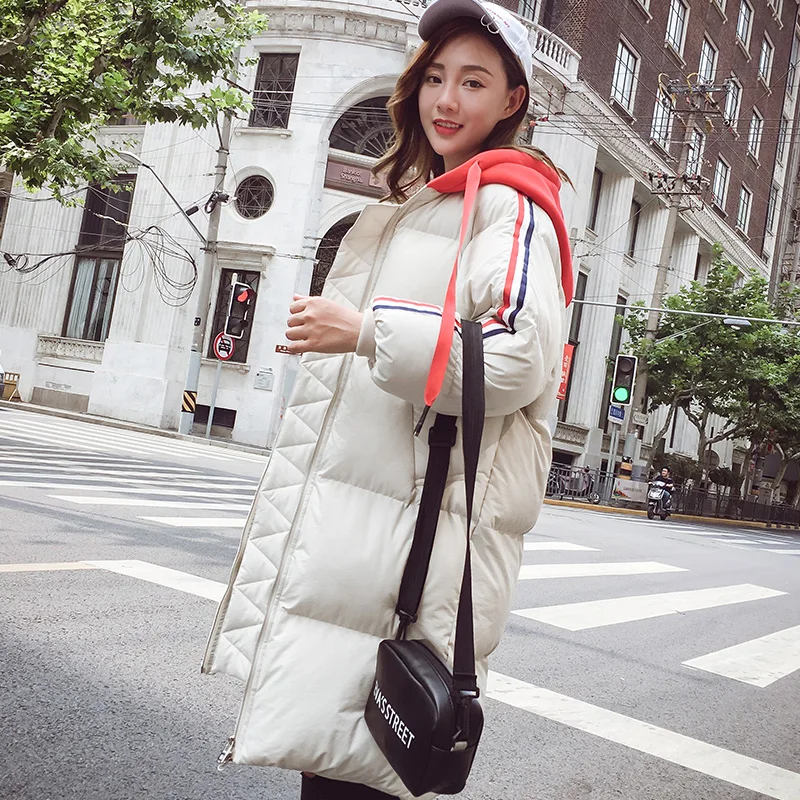 Oversize зимняя куртка женская парка теплые куртки толстовки пальто в полоску