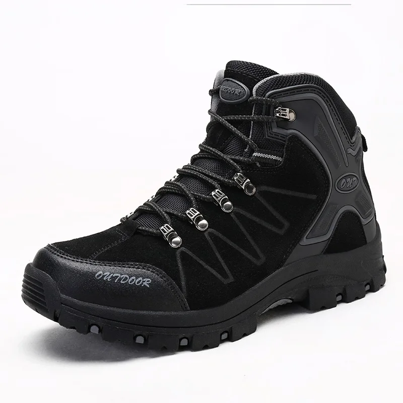 Black Большие размеры 39-45; Новые мужские ботинки; зимние ботинки на шнуровке; Высококачественная модная мужская безопасная обувь на каждый день; кроссовки; ботинки из флока - Цвет: Black