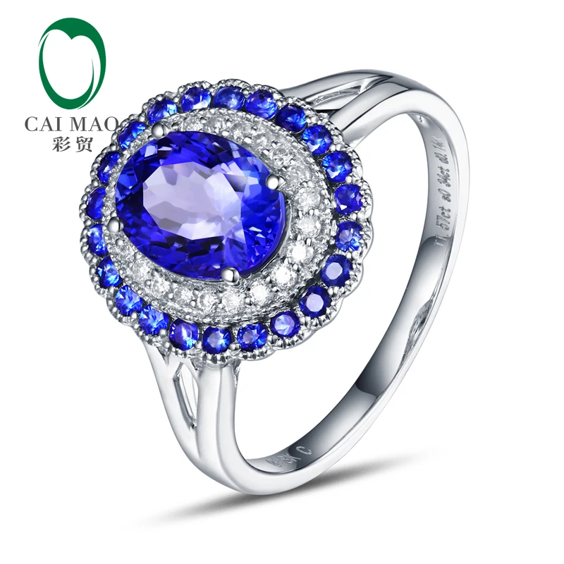 

Free shipping 18KT/750 White Gold 1.68ct Tanzanite 0.48ct Round Cut Diamond and Sapphire Engagement Gemstone Ring Jewelry