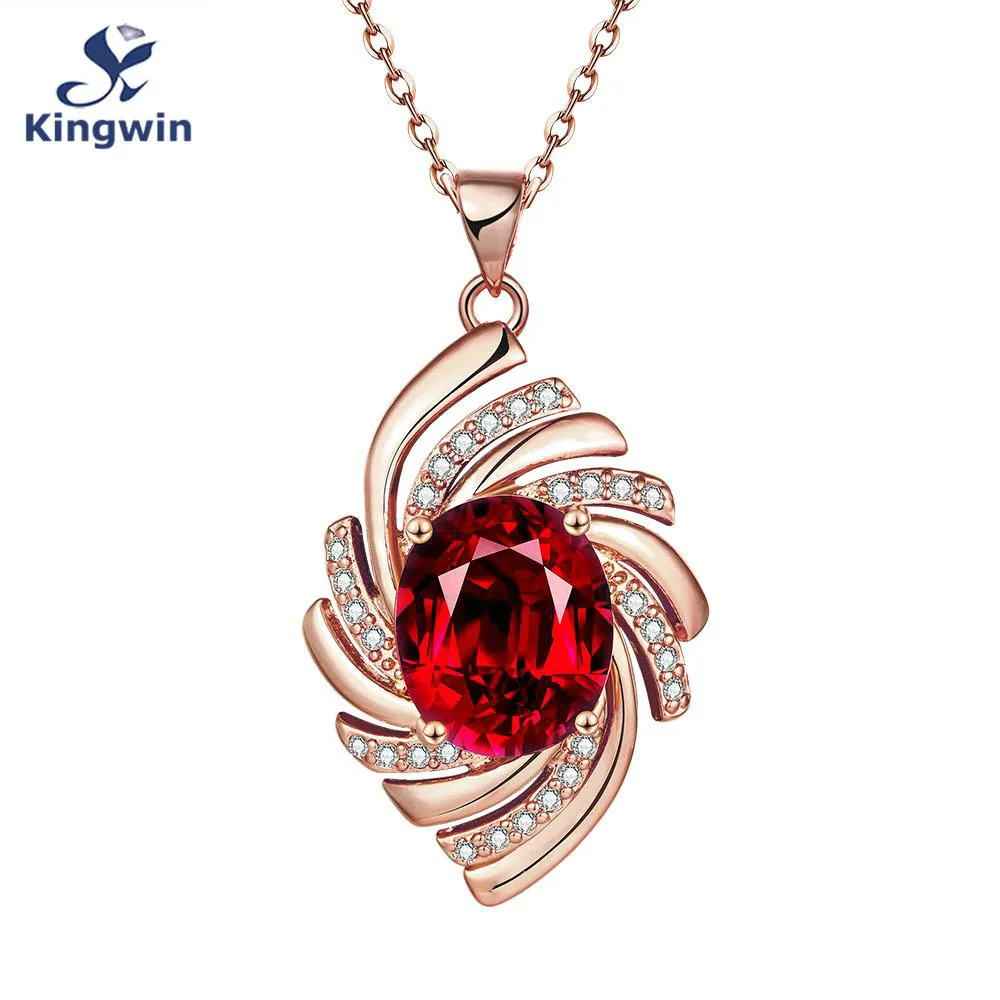 Синтетический красный женский кулон ожерелье розовое золото цвет с красивым