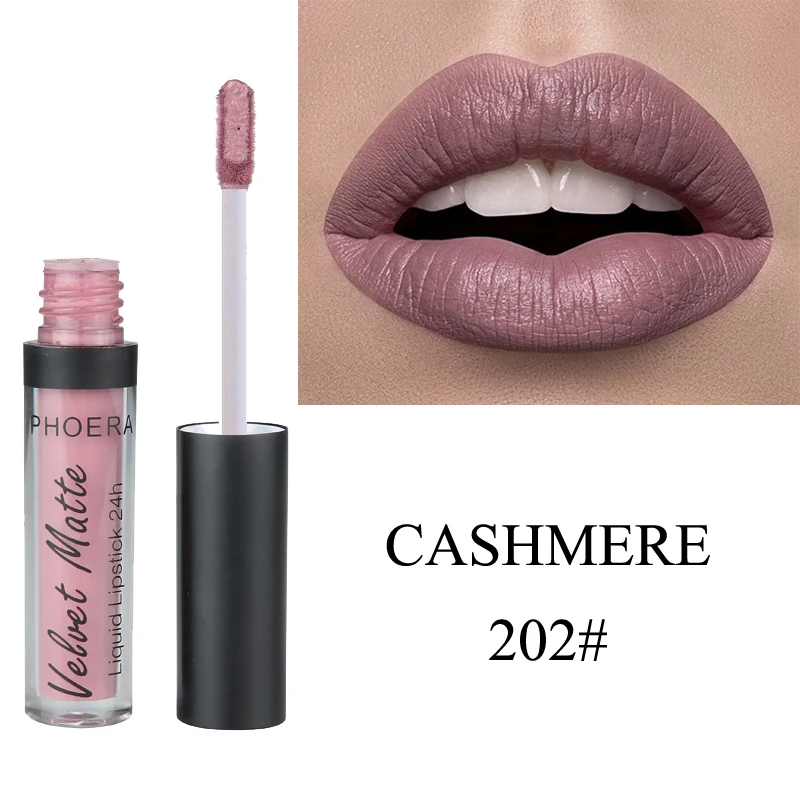 202 CASHMERE PHOERA, матовая бархатная губная помада, сексуальные румяна, натуральные, водонепроницаемые, увлажняющие, с антипригарным покрытием, блеск для губ, косметика, Сексуальный макияж, TSLM2 - Цвет: 202 CASHMERE