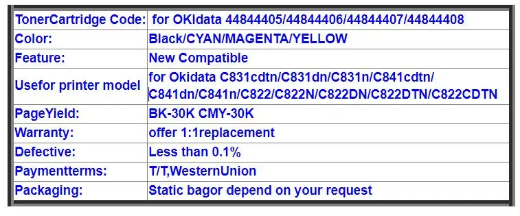 Фотобарабанное фазирующее устройство пополнения чернил для OKI DATA C831cdtn/C831dn/C831n/C841cdtn/C841dn/C841n/C822/C822N/C822DN/C822DTN/C822CDTN/44844405/44844406