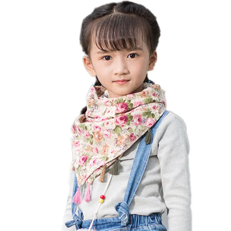 Двухцветный Детский шарф с кисточками и цветочным принтом треугольное полотенце