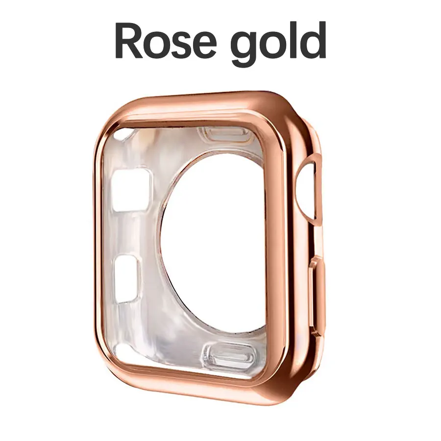 Rose Gold Цветной ТПУ чехол для часов 38 мм 42 мм для Apple Watch силиконовый бампер чехол Полный защитный для 40 мм 44 мм iWatch серии 4 3 2 1 - Цвет: Rose Gold