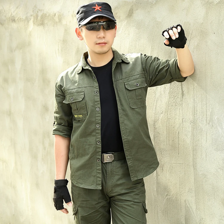 Мужская походная рубашка с длинным рукавом для военной тактической тренировки |