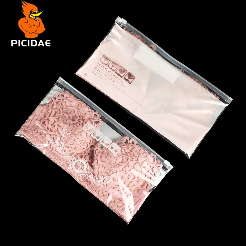 BH Frau Unterwäsche weißes Druckmuster Transparent Reseal Package Bag Kunststoff Horizontale dedizierte Schieber Reißverschluss Laden Badeanzug