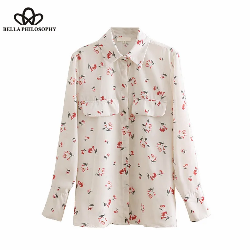 

Bella Philosophy Vintage Chic Floral Print Tops Shirts Lapel Collar Long Sleeve Streetwear Ladies Blouses Casual Blusas Mujer