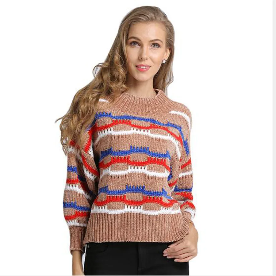 Свитер с полувысоким воротником Женский пуловер рукавами-фонариками