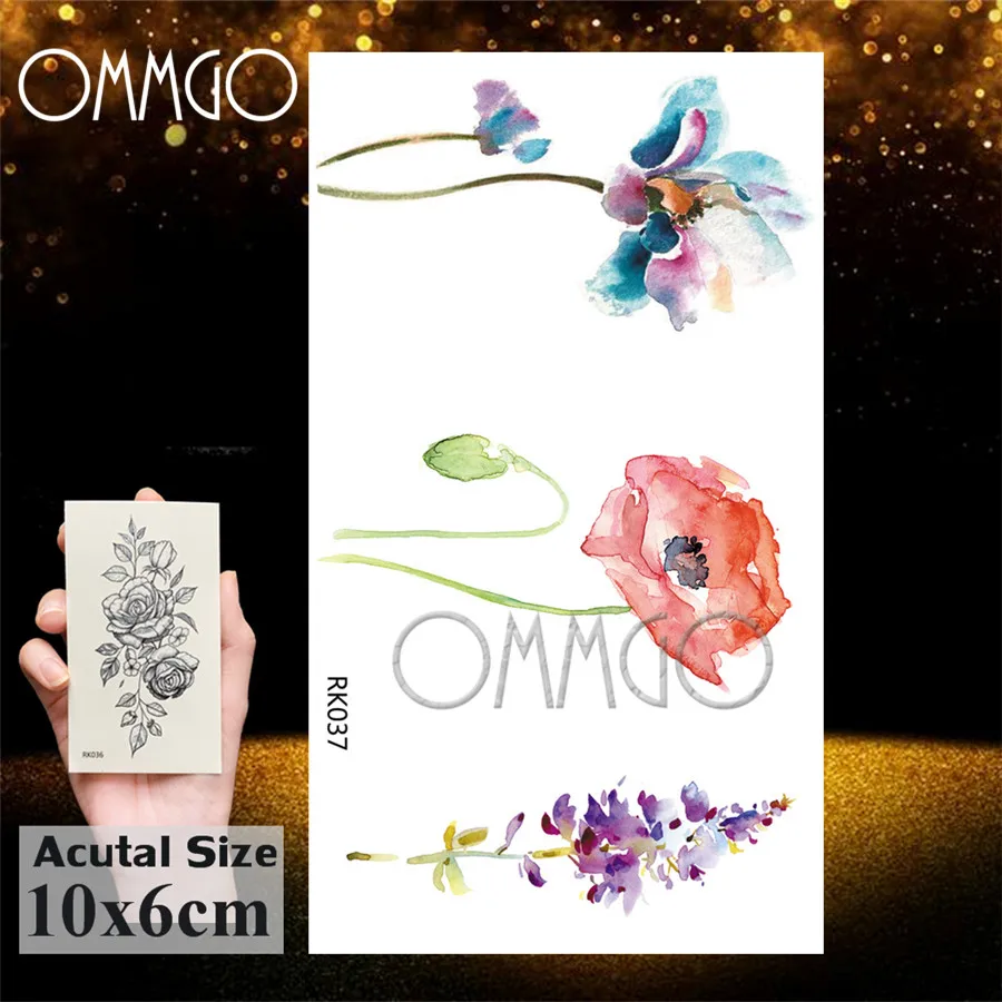 Временная тату OMMGO наклейки в виде Розы лаванды на заказ татуировки горошек боди