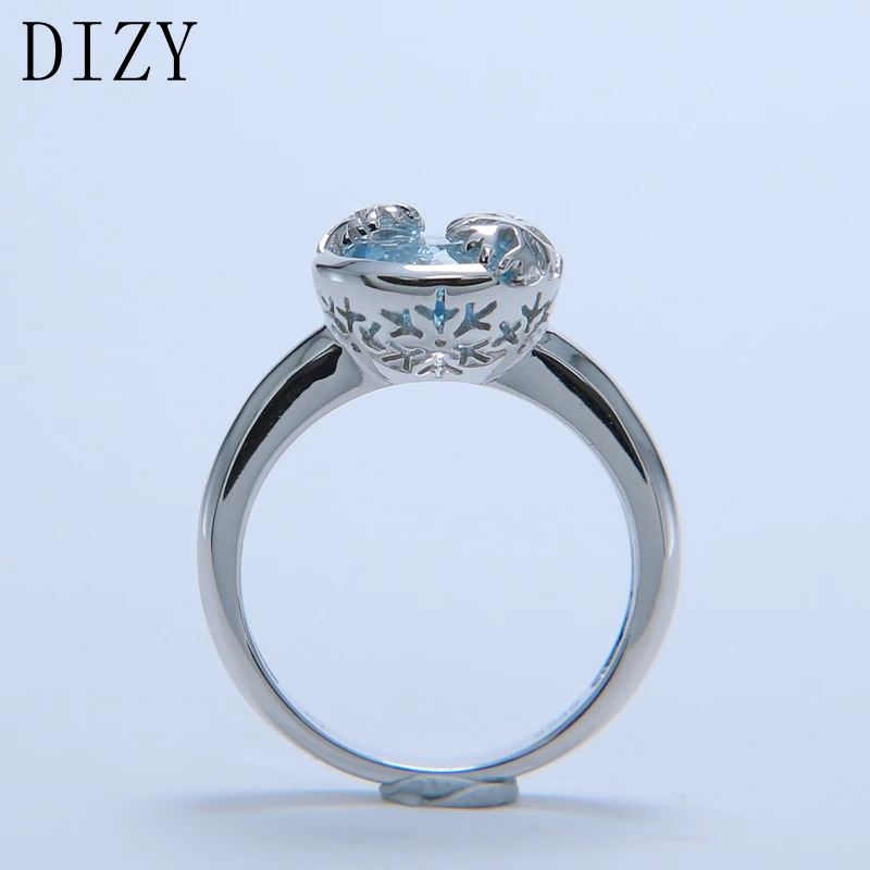 DIZY, Круглый, натуральный голубой топаз, твердый 925 пробы, серебро, драгоценный камень, кольцо для женщин, свадьба, помолвка, хорошее ювелирное изделие
