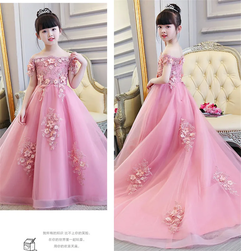 

Children Kids Luxury Korean Sweet Sleeveless Pink Birthday Wedding Party Lace Dress Girls Elegant Piano Communication Mesh Dress