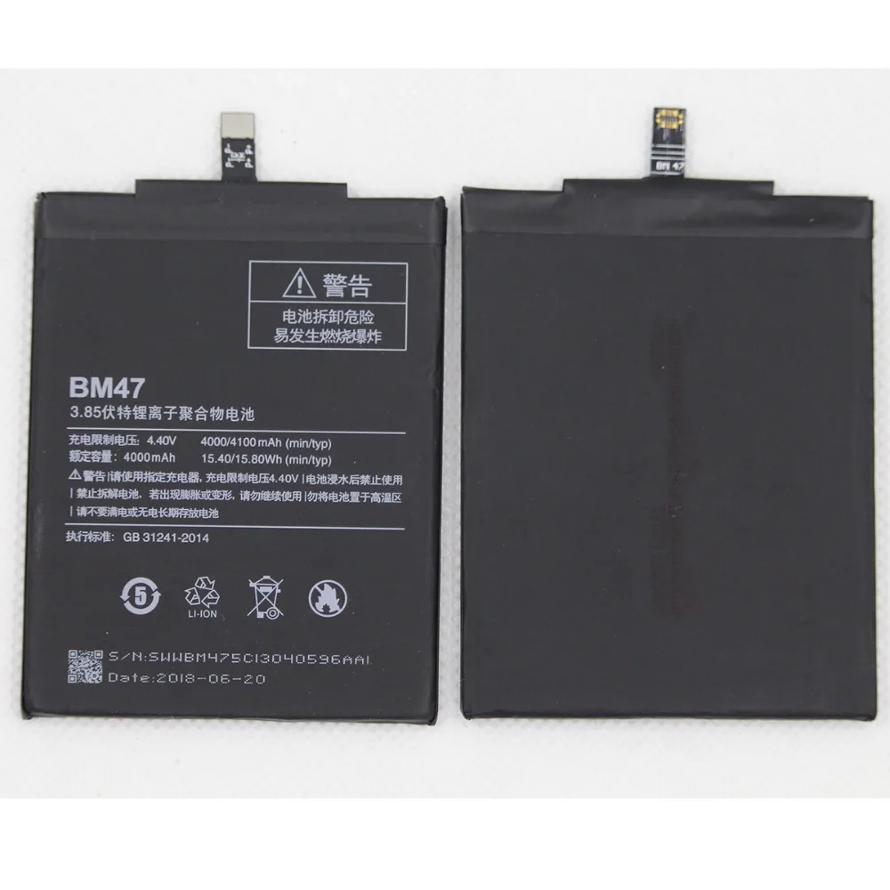 5pcs/lot 4100mAh New Mobile Phone Battery BM47 For Xiaomi Redmi 3 3S 3X 4X Redmi3 Pro Hongmi 3s BM 47 internal | Мобильные телефоны