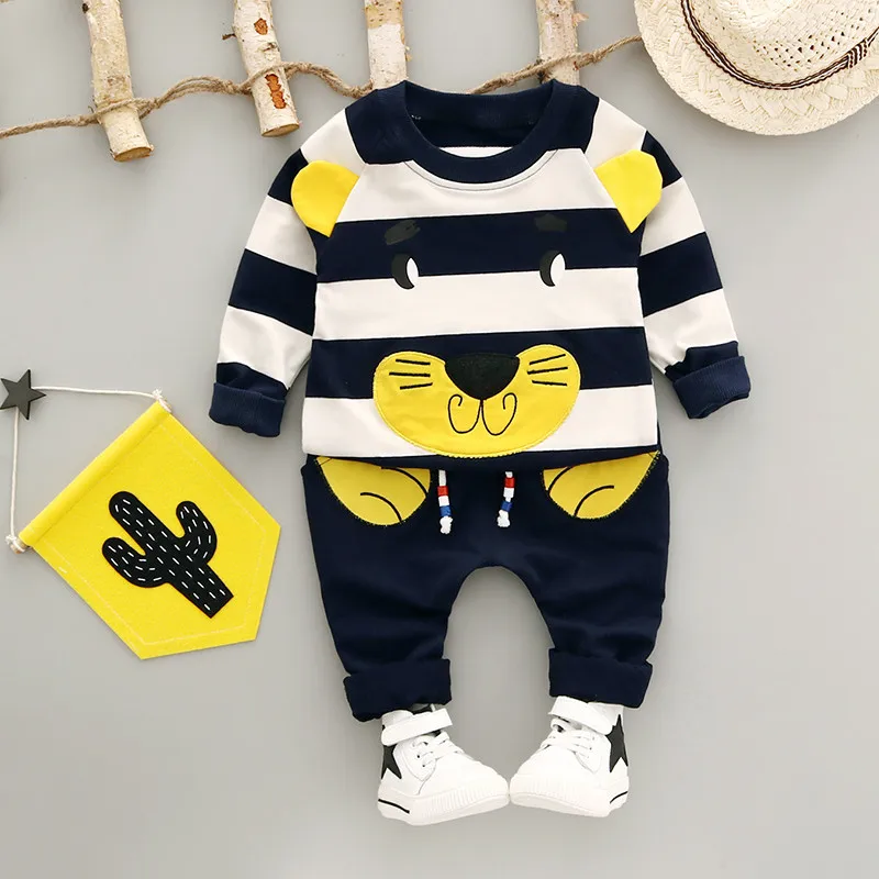 1st Baby Boy Clothing Set 2018 Autumn Long-sleeved O-Neck Fashion Style Cotton Cartoon Image Stripes Children's Clothes Suit k1 |