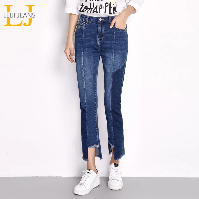 LEIJIJEANS крутые летние джинсы размера плюс с неровной обрезкой Выбеленные панелями