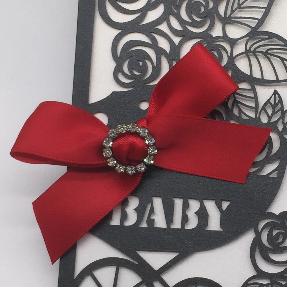 

20pcs Laser Cut Baby Shower Invitations Card Girl's boy Birthday Party Invitation best wishes Card with Ribbon bowknot&Buckle
