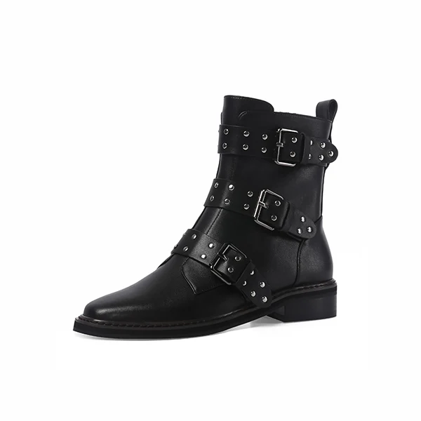 Black Cow Leather SOPHITINA New Fashion Genuine Leather Square Heel Women Boots Casual Outside Med Heel Shoes Basic Solid Ladies Ankle Boots SO224 - Цвет: Black Cow Leather
