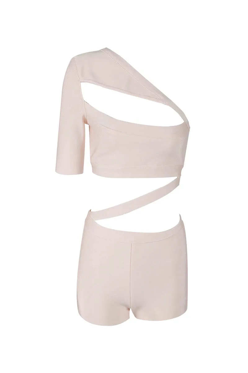 High Quality Celebrity One Shoulder Short Sleeve Hollow Out Rayon Bandage Bodysuit Women's Bikini