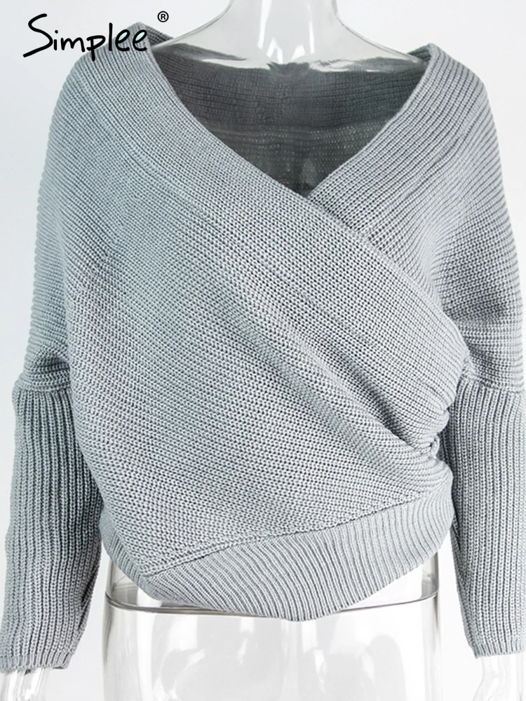 Женский свитер Simplee с v-образным вырезом свободный черный пуловер длинными