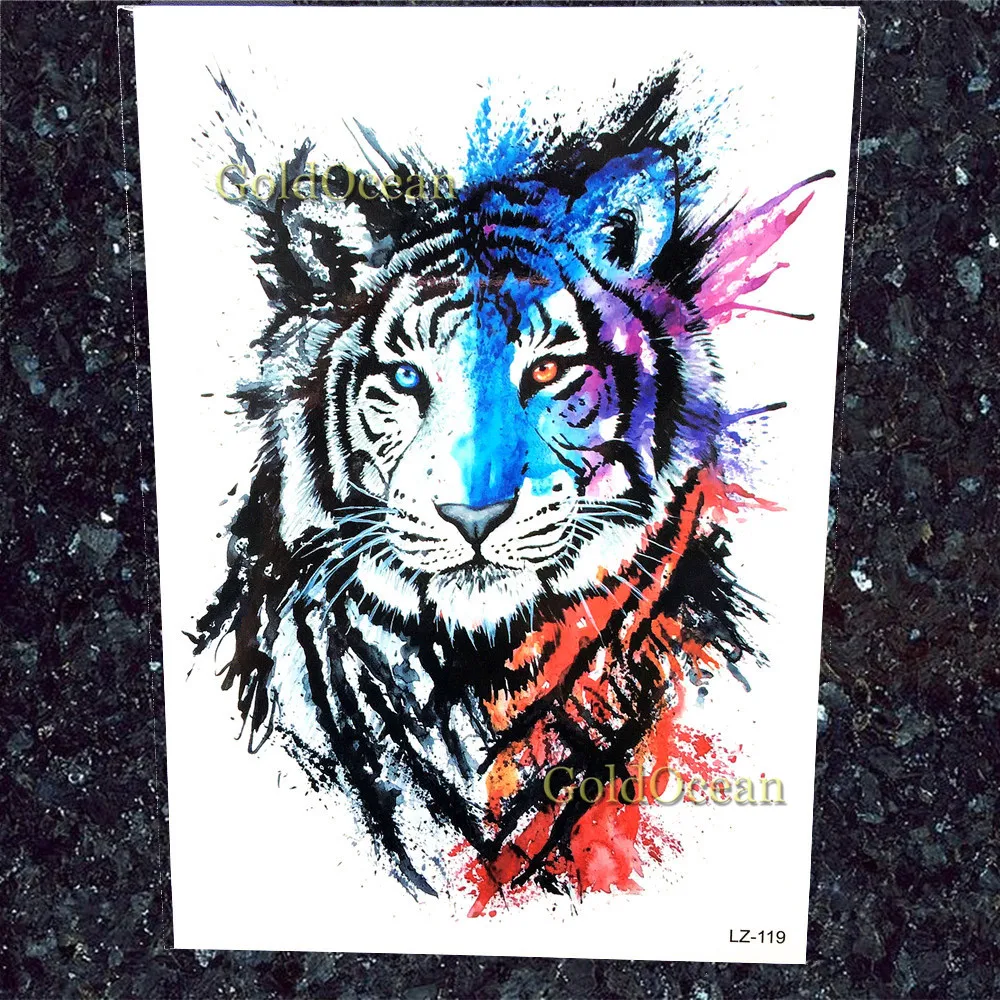 

Fake Watercolor Wolf Tiger Waterproof Armband Tattoos Stickers For Men Body Arm Neck Tattoo Temporary Triangle Custom Art Tatoos