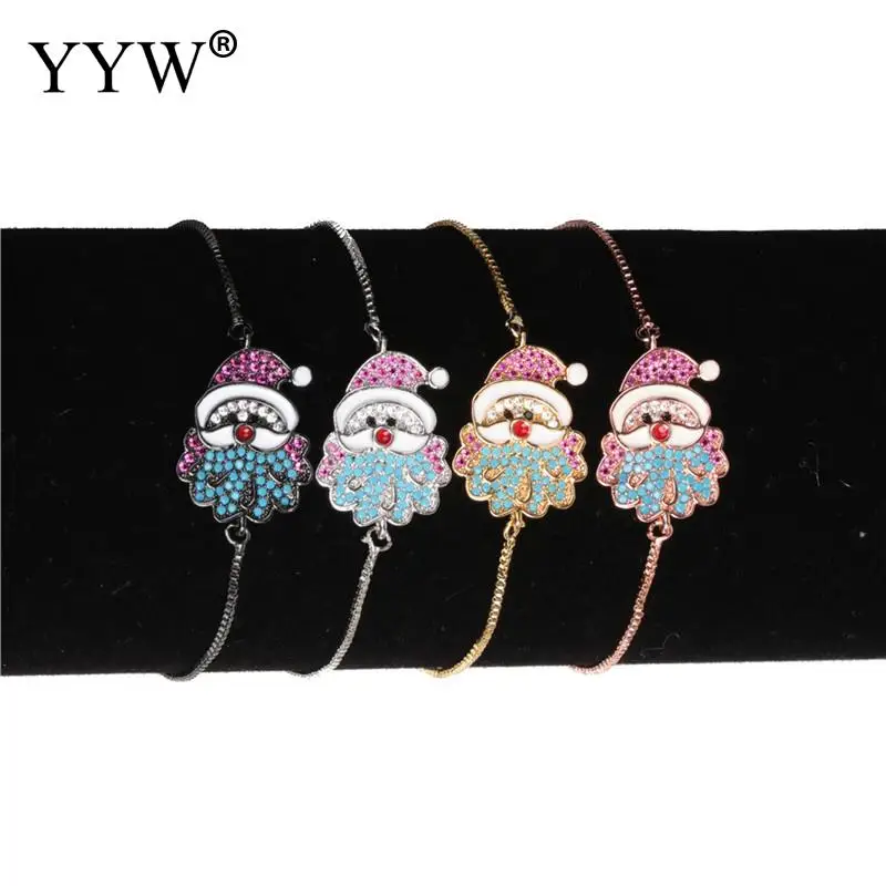 Cute Lovely Metal Bracelets Bangles Adjustable Chain CZ Cartoon Santa Claus Pendants Charm Jewelry 7.5 Inch For Women Girl | Украшения и
