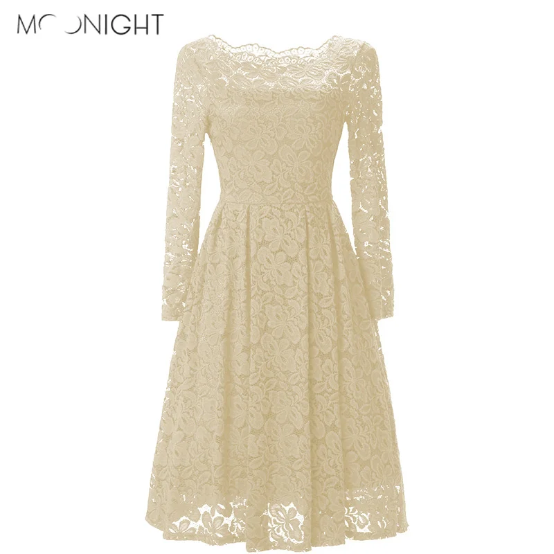 

MOONIGHT Plus Size Lace Women Club Dress Sexy Long Sleeve Party Elegant Dresses