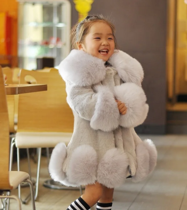 Furry teenage jackets CHILDREN WINTER COAT GIRL FAUX MINK FUR FOX white THICK WARM OVERCOAT FOR winter coat | Детская одежда и