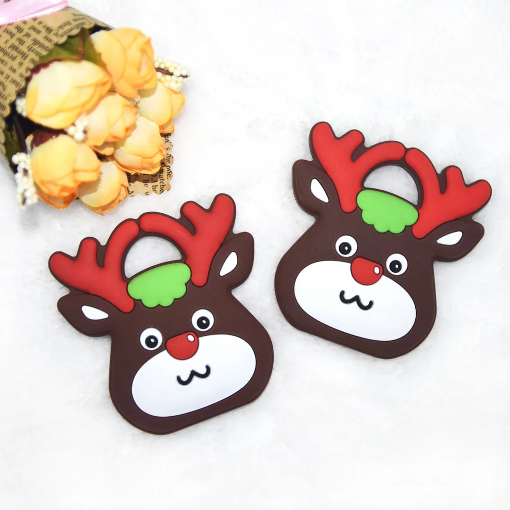 Happyfriends 1pcs Christmas Deer Teether Cartoon Food Grade Baby Silicone Teething Toys For Mother DIY Pacifier Chain | Мать и ребенок