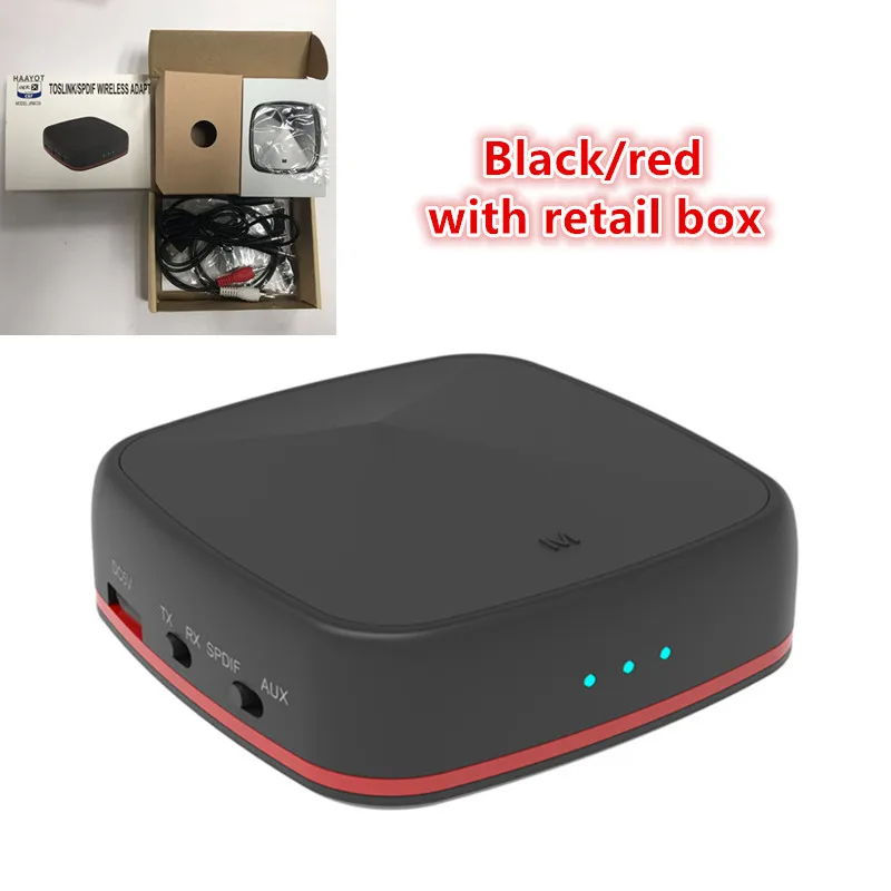black red with box HAAYOT 5,0 адаптер Bluetooth Aptx HD передатчик аудио приемник оптический Toslink/AUX/SPDIF для наушники для телевизора Саундбар дома системы - Цвет: black red with box