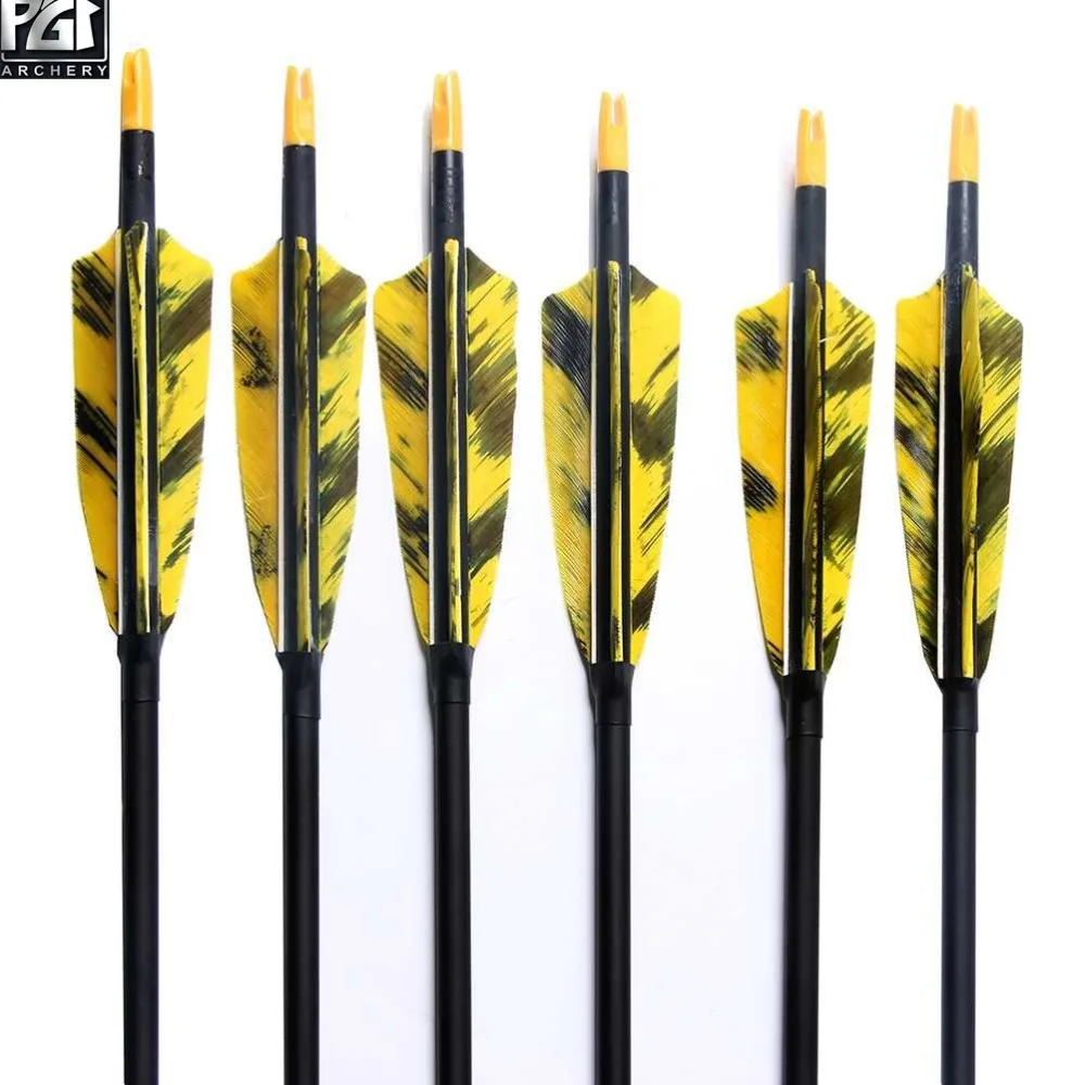 PG1ARCHERY желтый 30 дюймов карбоновые стрелы с 4 щит перья Fletching и съемные точки советы