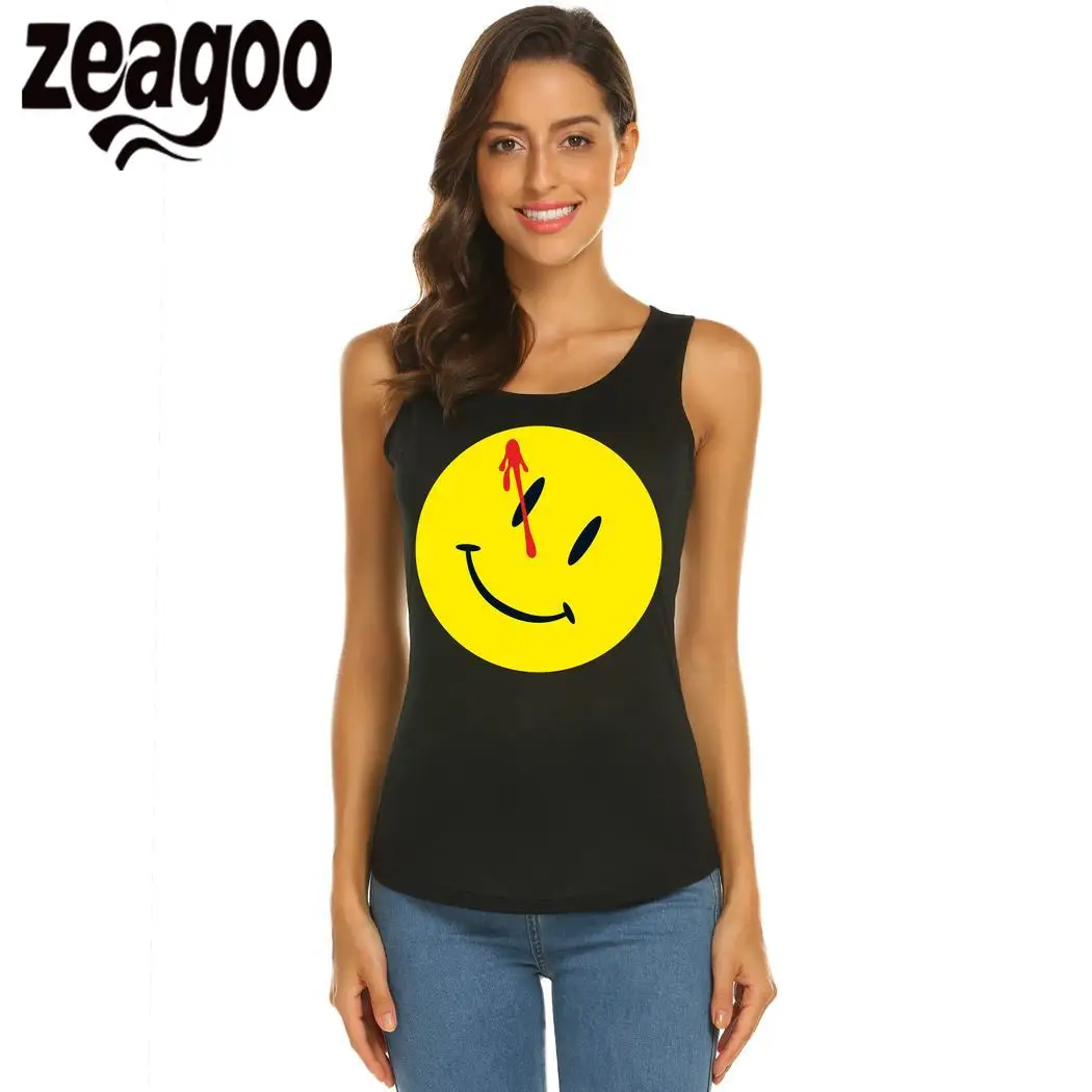 zeagoo 03 Casual Solid O-Neck Sleeveless Slim Fit Soft T-Shirt Cartoon smiley face Women | Женская одежда