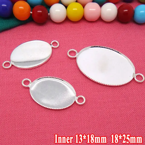 10pcs inner 13*18mm-18*25mm  Silver Plated White Pendant Blanks Jewelry Teeth Bezel Setting Tray  for Cameo Cabochons