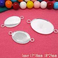 10pcs inner 1318mm 1825mm silver plated white pendant blanks jewelry teeth bezel setting tray for cameo cabochons