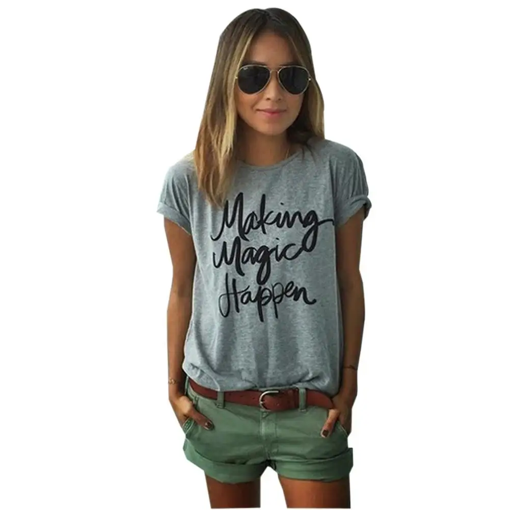 Женские летние футболки с принтом make magic happ женские poleras топы 20|t-shirt for women|print