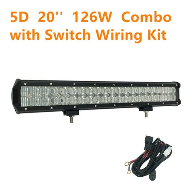 126W With Wiring Kit Высокое качество 5D 4 ''6,5'' 12 ''17'' 20 ''28'' прямой светодиодный рабочий свет бар для бездорожья ATV автомобиля лодки грузовик внедорожник 4WD 4x4 Trator - Цвет: 126W With Wiring Kit