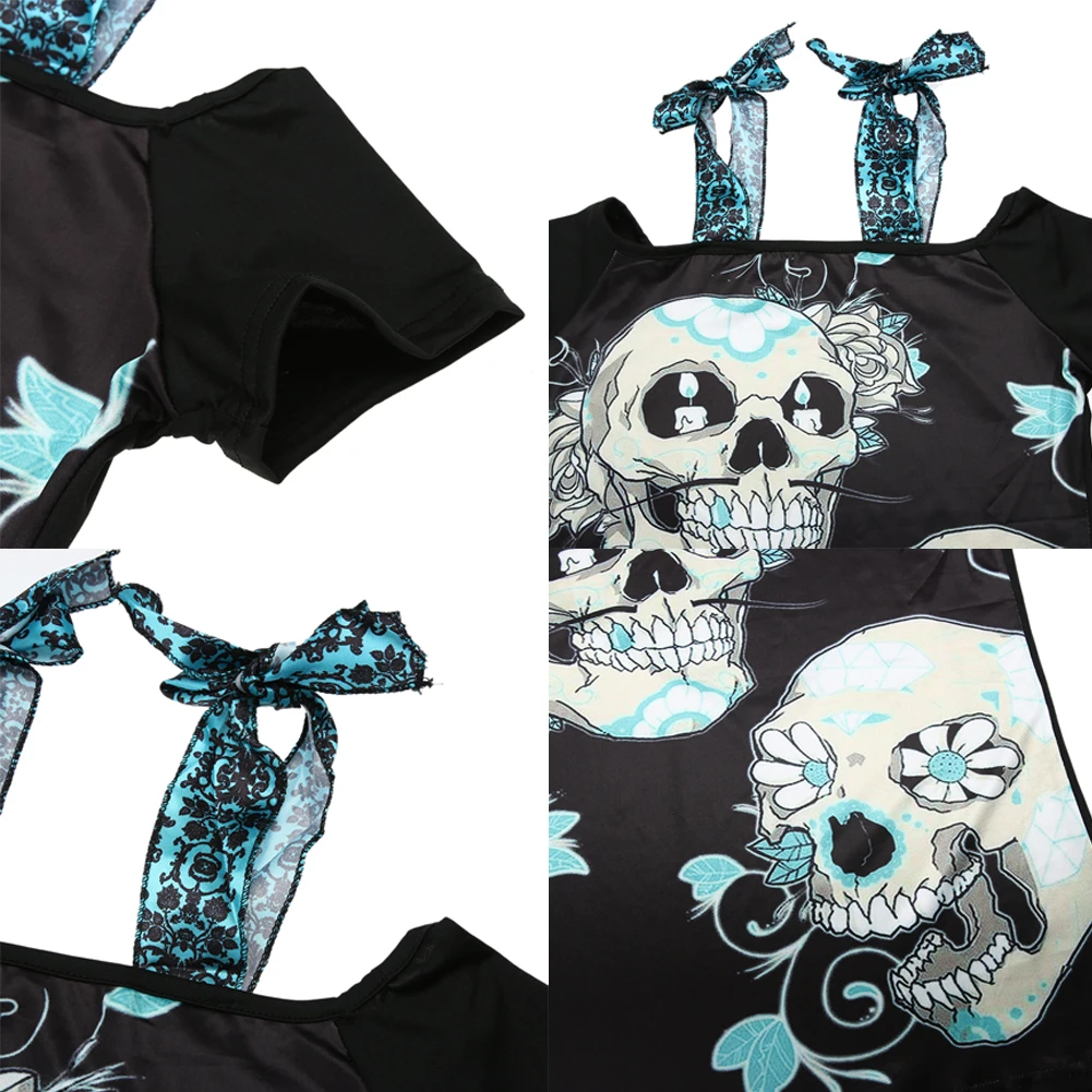Лук Спагетти майка с лямками для Для женщин 3D череп печати панк Футболка короткий