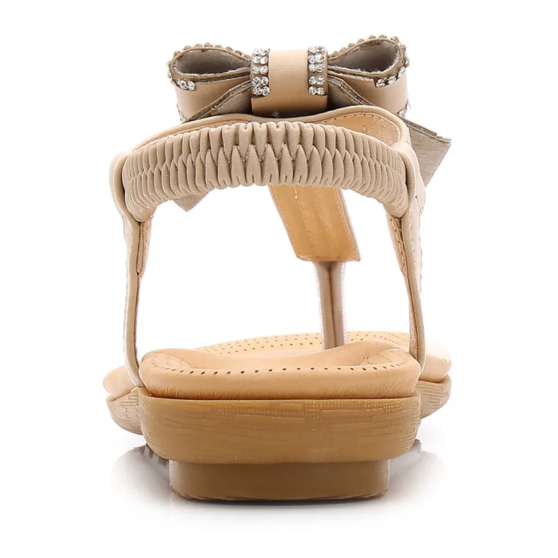 

MVVJKE 2019 Summer Korean bowknot sandals water drill ethnic wind elastic belt women's shoes Bohemian flat sandals