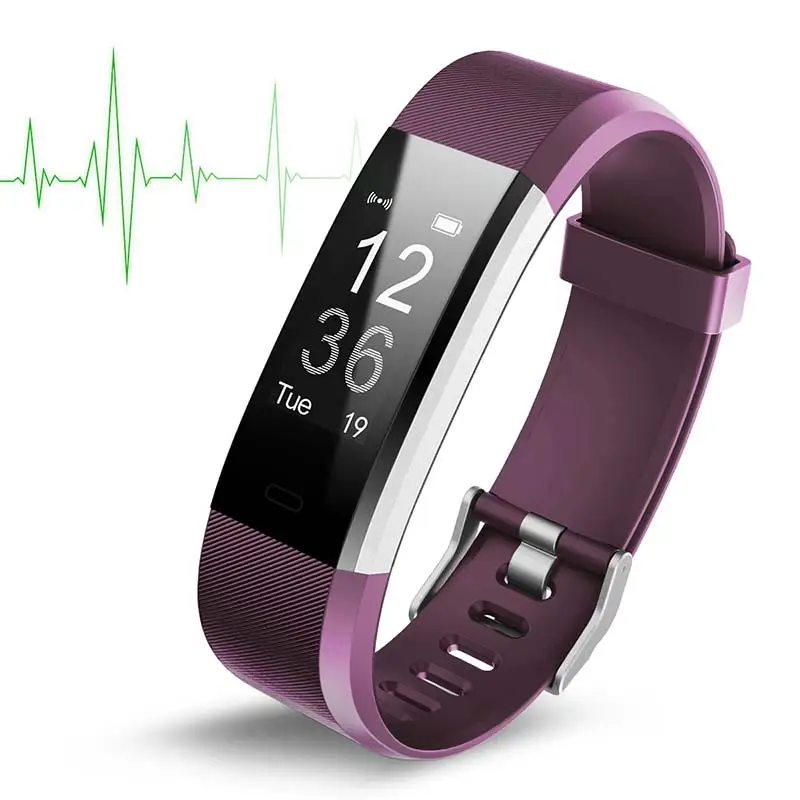 Purple Умный Браслет COXANG ID115 Plus Veryfit, монитор сердечного ритма, фитнес-трекер Id 115, шагомер, gps, спортивный умный Браслет - Цвет: Purple