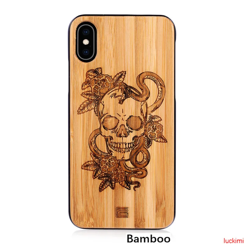 For iphone 8 plus case 6 7 6S skull peach cherry wood Bamboo carving Nature Material phone cover |
