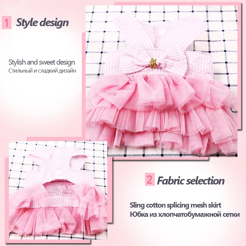Cat Sling Bow Striped Princess Dresses Female Green Mesh Cake Skirt Summer Dress kitten Clothes Supplies for Small Pet Products |