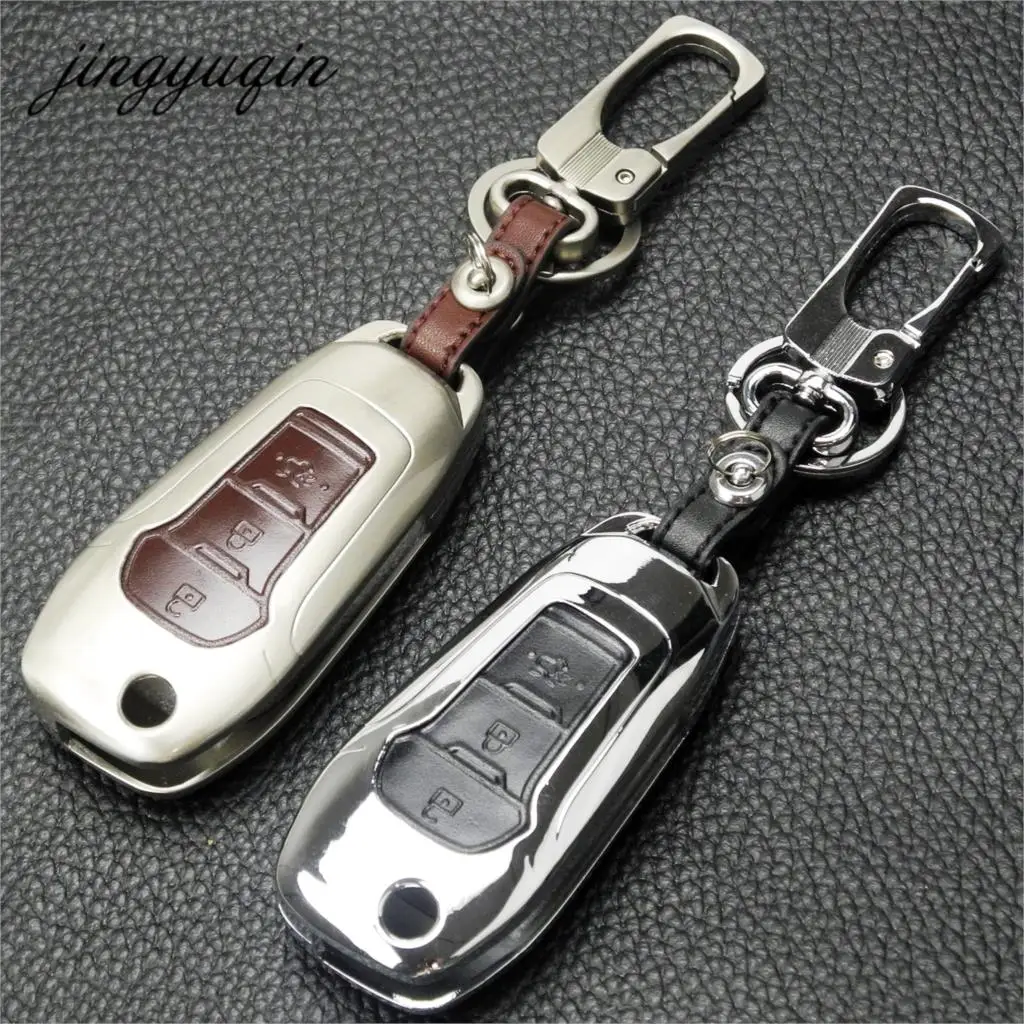 Jingyuqin Флип складной чехол дистанционного ключа для Ford Focus Mondeo Mustang Explorer 3 кнопки брелок цинковый кожаный чехол