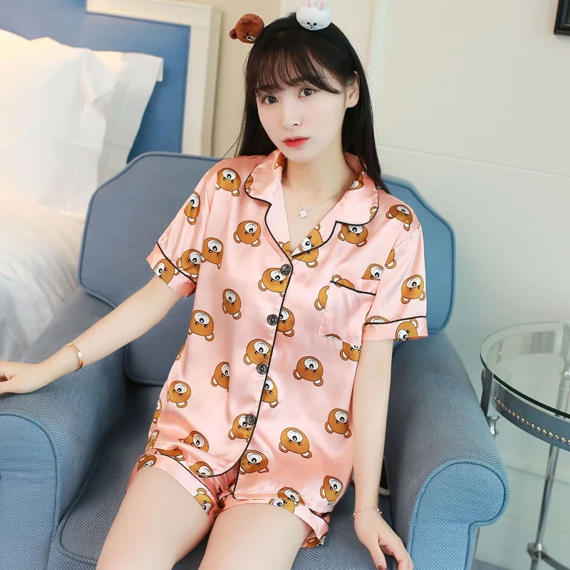 2019 летние шорты с длинными рукавами шелковый атлас пижамные комплекты для женщин