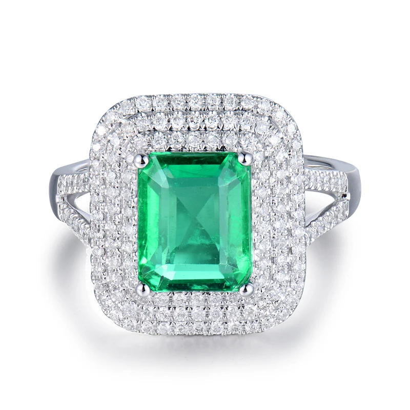Женские кольца LOVERJEWELRY 18 карат белое золото натуральный изумруд бриллианты