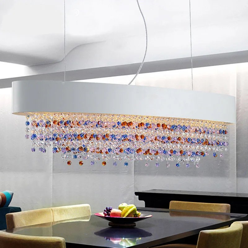 

Creative large Colorful Crystal Pendant Light Dining Room Home Living Room Restaurant Rectangular Modern Lamp For Hall hotel