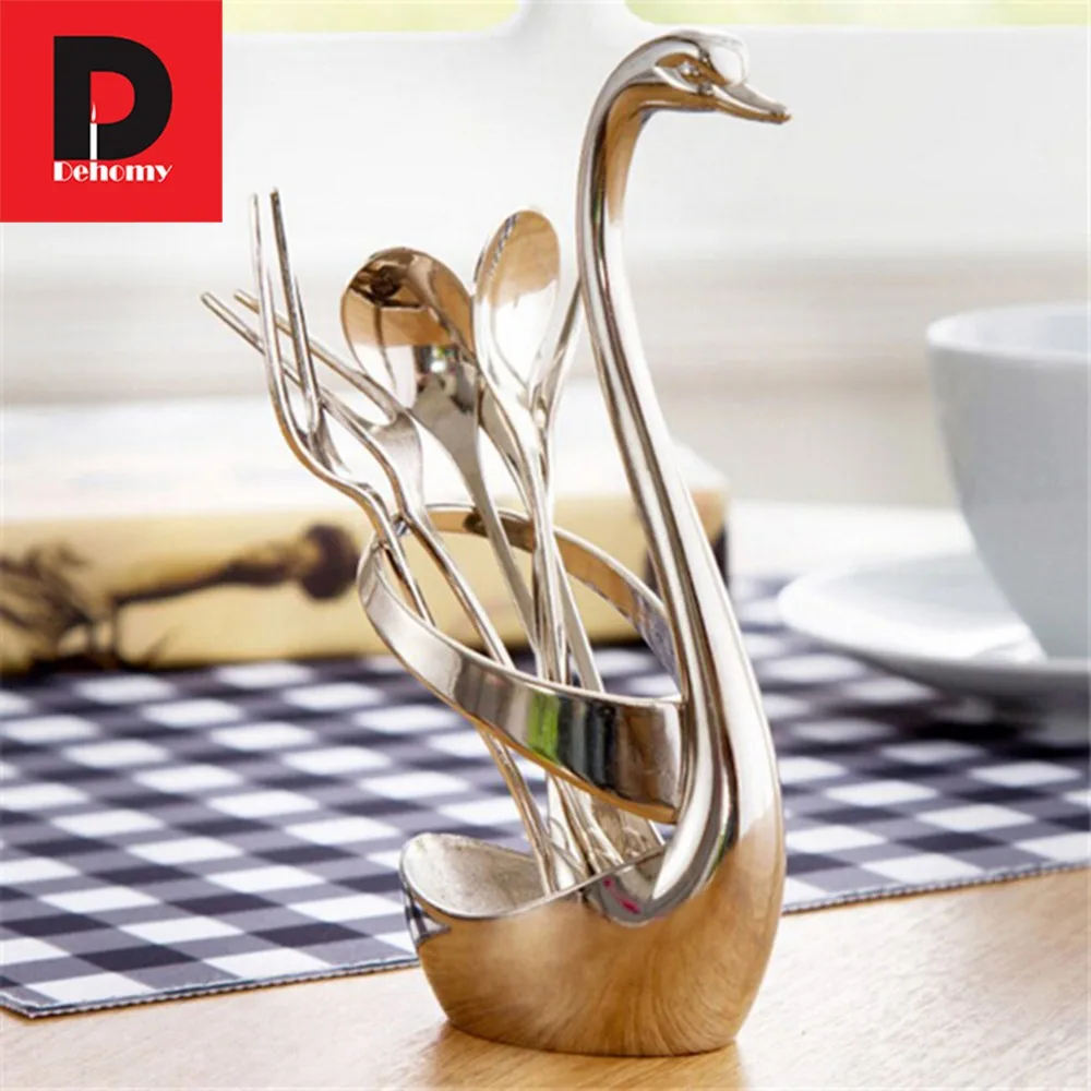 Dehomy 1Set Swan Dinnerware Forks Holder Tableware Set Kitchen Utensils For Wedding Party Application | Дом и сад