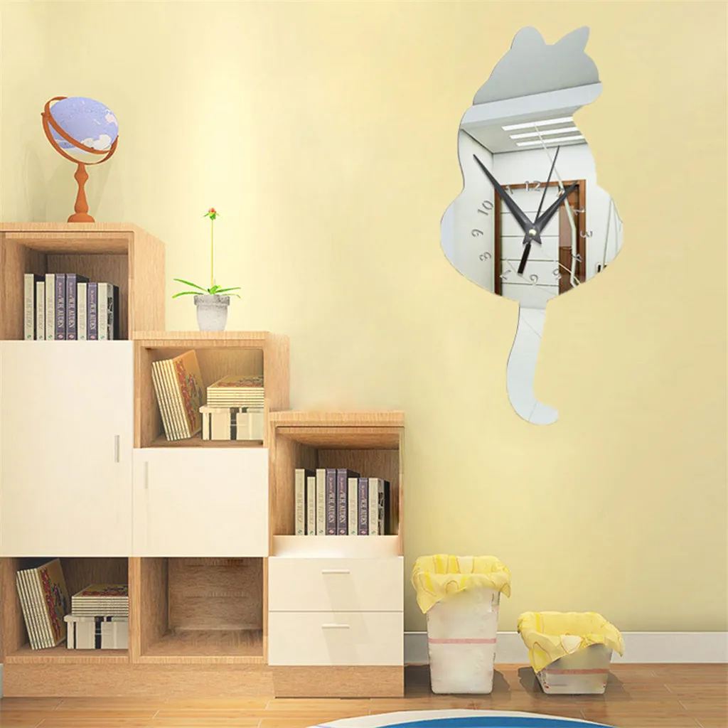 Большие настенные часы современный дизайн 3D креативные Мультяшные кошачьи