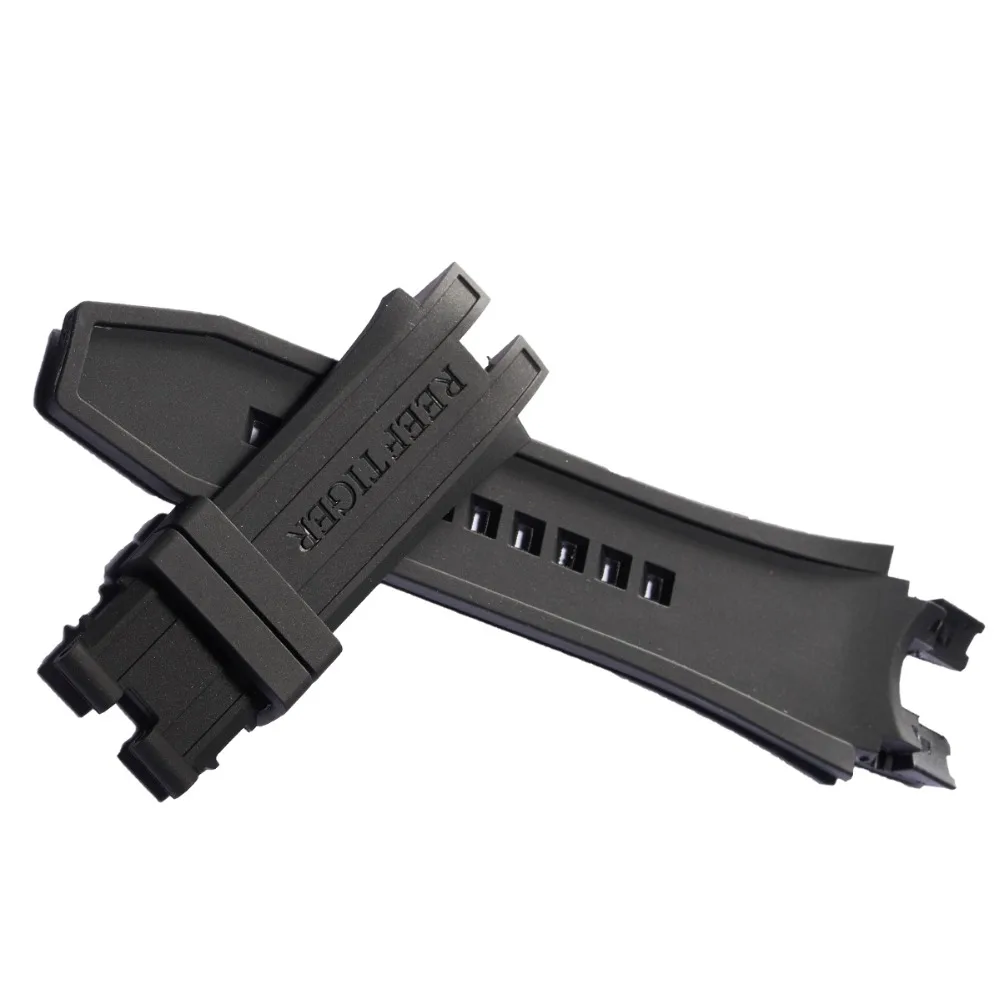 Reef Tiger/RT Soft Rubber Watch Band Waterproof Watch Strap 25mm Width Black Rubber Strap for Men RGA3059