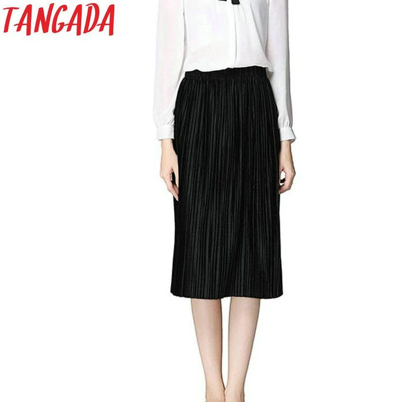 Tangada бархатная юбка плиссированная плиссе ниже колена коричневая черная миди в