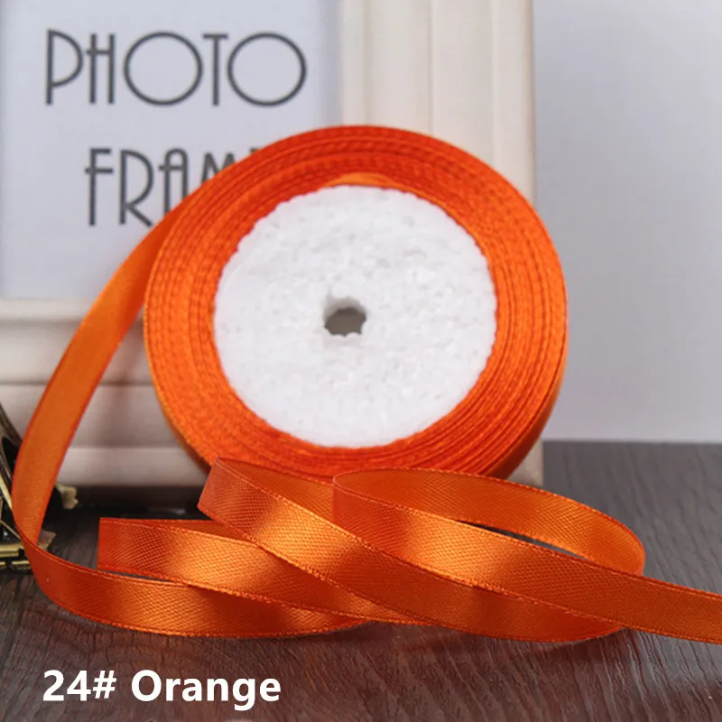 Orange 25 ярдов/рулон корсажные атласные ленты для свадьбы рождественской вечеринки украшения wide6mm-40mmDIY ленты для поделок Подарочный материал - Цвет: Orange